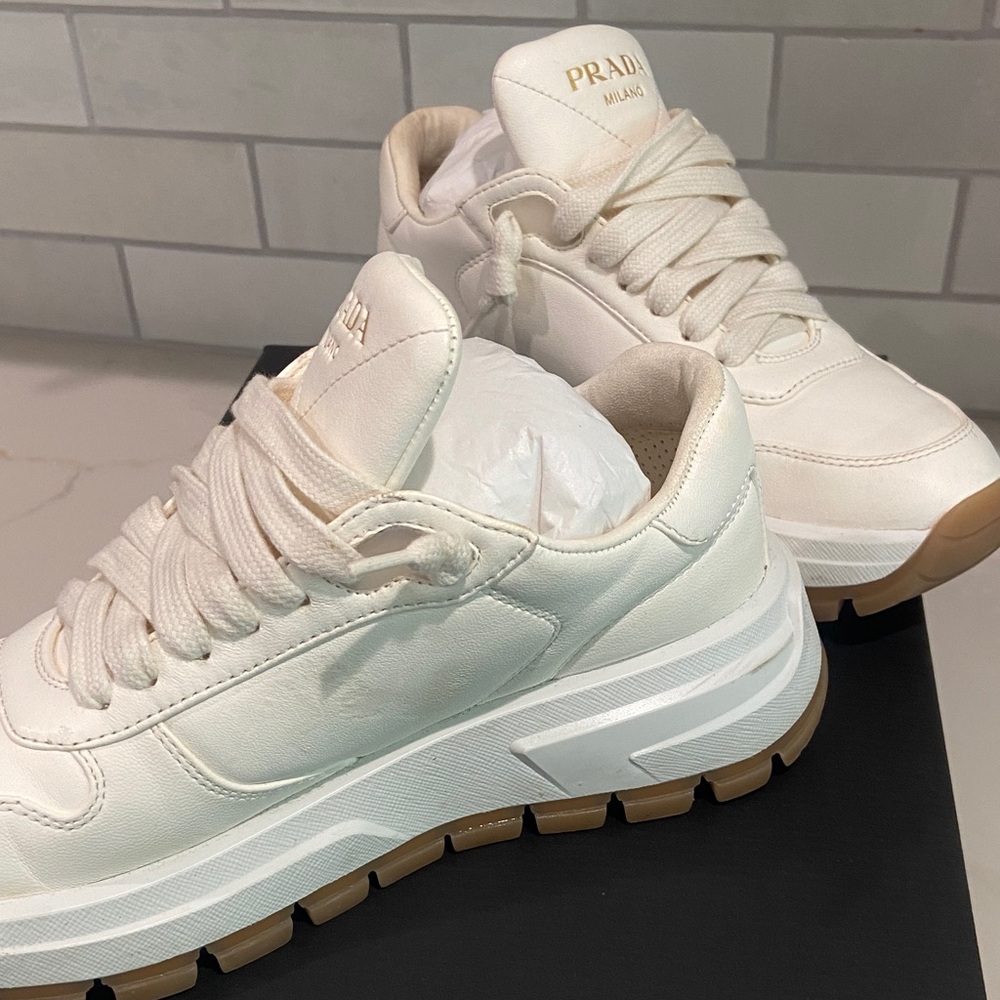 Prada Ivory Lace-Up Sneakers 38 - Picture 7 of 17